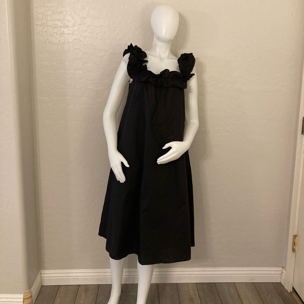 Hyacinth House Tuckernuck Dress Black Maria Midi Sz Small Ruffle Boho Flowy - Picture 2 of 13